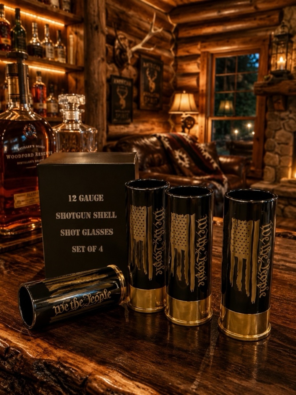 12 Gauge Shotgun Shell Shot Glasses Set - Black & Gold (Set of 4)